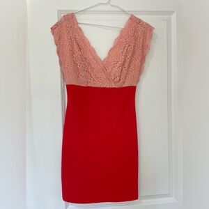 Solemio Two Tone Pink 1/2 Lace, 1/2 Body-con Dress Medium